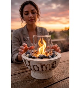 Technow Home Dumansız Cam Hazneli Masa Şömine Ateş Çukuru (200ml Bioetanol+Hazne)