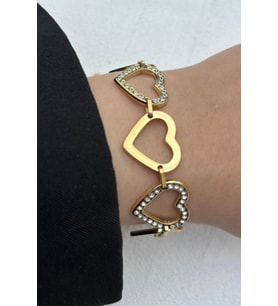 #Bileklik Gold Zirkon Taşlı Çelik Bileklik Kalp Tasarım Model