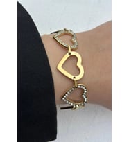 #Bileklik Gold Zirkon Taşlı Çelik Bileklik Kalp Tasarım Model
