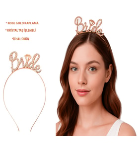 Rose Gold Renkli Taşlı “Bride” Gelin Tacı