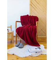 Çift Taraflı Wellsoft Tv Battaniyesi 100x170cm Koltuk Şalı, Yumuşak Tüylü Peluş Polar Bordo Kırmızı