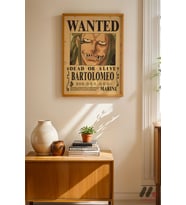 One Piece Bartolomeo Wanted Poster, Ahşap Çerçeveli Duvar Tablosu - Anime Severlere