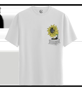 Sunflower Vinyl - %100 Pamuklu Erkek Beyaz Tişört - Premium Quality (Siyah - Beyaz)