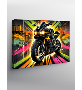 Kanvas Tablo Renkli Motosiklet Hızı