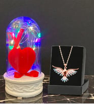Renkli Led Işıklı Tasarım Fanus ve Renkli Zümrüdü Anka Kuşu Kolye Seti (Model 4)