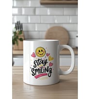 Mutluluk Temalı Emoji Figürlü 330ml Baskılı Beyaz Seramik Kupa Bardak