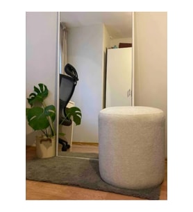 Puf Tedy Kumaş Beyaz Makyaj Pufu Puf Sandalye Ayak Uzatma Pufu 45 cm Yükseklik