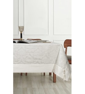 Pamuklu Damask Desen Krem Renk Lüks Masa Örtüsü 160x220cm (Krem)