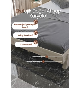 Lotus New Model Masif Ahşap Karyola Kolay Kurulum Fırınlanmış İthal Sibirya Çamı 100x200 Yatak Uyumlu