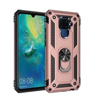 Huawei Mate 30 Lite Kılıf Metal For Car Yüzüklü Standlı Military Ring Serisi (Rose)