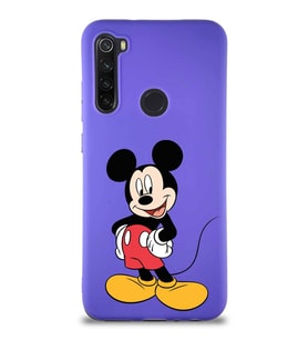 Xiaomi Redmi Note 8 Soft Premier Kapak Mickey Mouse-E Tasarımlı Silikon Kılıf - Mor (Şeffaf)