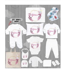 Minito Baby İsme Özel 13'lu Pamuklu Kız Bebek Hastane Çıkışı Seti_MT_294-13 (Krem)