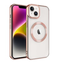 Iphone 14 Uyumlu Kılıf Magsafe Köşeleri Renkli Lüx Şeffaf Kamera Korumalı Silikon Kapak (Rose)
