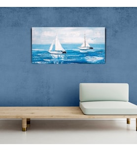 Denizde Beyaz Yelkenliler , Kanvas Tablo 60 x 120