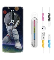 Oppo Reno 2Z 4 Lite 4 Pro 5 6 7 A31 Kılıf Kablo Koruma Spiral Silikon Astronot ve Dünya 1759