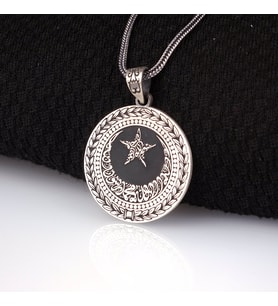 925 AYAR GÜMÜŞ KELİME-İ TEVHİD AY YILDIZ MODEL MADALYON KOLYE (Gri)