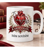 Kardiyolog Kupa Bardak Kırmızı Kalp ve Stetoskop Desenli