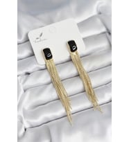pilelistore Sallantılı Siyah Mineli Gold Renk Kadın Küpe - TJ-BKP11308