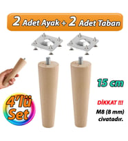 Ahşap Ayak 15 Cm 4'lü Set M8 Civatalı Bağlantı Aparatlı Dolap Mobilya Koltuk Kanepe Destek Ayağı Ayakları