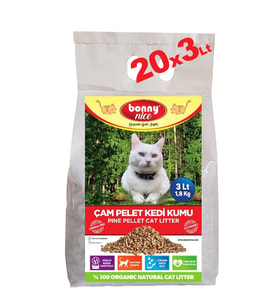 Bonny Nice Doğal Pellet Çam Peleti Kedi Kumu 1.8 kg 3 l x 20 Paket