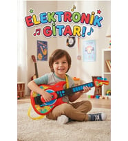 Müzikli Elektronik Rock Gitar - Askılı, Ses Efektli Eğitici Oyuncak Müzik Aleti