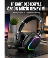 Mikrofonlu Bluetooth Kulak Üstü Kulaklık RGB Aydınlatmalı Type-C Şarjlı