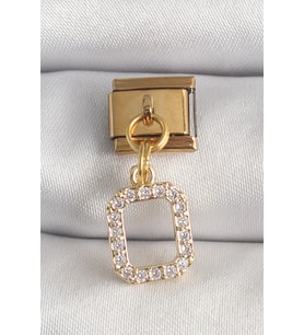 316L Çelik Gold Renk Sallantı Kare Zirkon Taşlı Nomination Charm TJ-BC1350