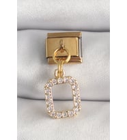 316L Çelik Gold Renk Sallantı Kare Zirkon Taşlı Nomination Charm TJ-BC1350