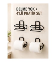 Siyah 4 Adet Metal Tuvalet Kağıdı Tutucu Kendinden Yapışkanlı Banyo Askısı