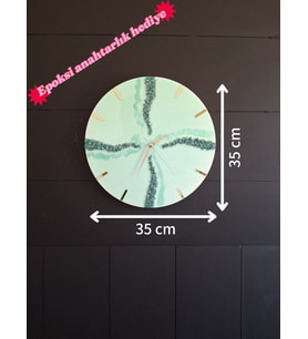 Duvar Saati - 35cm - Modern Dekoratif Duvar Saati - Epoksi Duvar Saati - El Yapımı Duvar Saati - Şık Duvar Saati (Nil Yeşili)