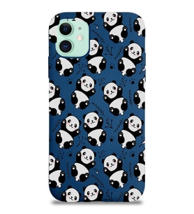 Apple iPhone 11 Uyumlu Lansman Kılıf Panda Tasarımlı İçi Kadife Kapak-Lacivert (Şeffaf)