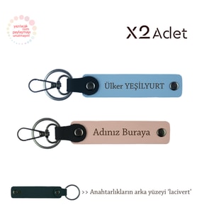 Patrona Manevi Jest, İsimli & Soyisimli 2’li Anahtarlık Hediye Takımı, Yavru Ağzı-Gök Mavi-Lacivert