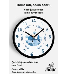 İsme Özel Sevimli Balina Çocuk Odası Duvar Saati Orta Boy 30 cm Siyah Camlı Sessiz