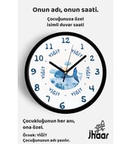 İsme Özel Sevimli Balina Çocuk Odası Duvar Saati Orta Boy 30 cm Siyah Camlı Sessiz
