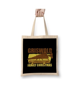 Griswold Family Christmas Tree Yılbaşı Beyaz Bez Çanta Uzun Saplı Alışveriş Çantası
