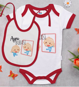 BK Kids Aynı Bubası Tasarımlı Kırmızı Bebek Body Zıbın ve Mama Önlüğü Hediye Seti-1