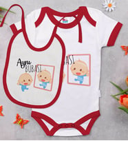 BK Kids Aynı Bubası Tasarımlı Kırmızı Bebek Body Zıbın ve Mama Önlüğü Hediye Seti-1