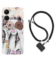 Vivo Y16 Kılıf Resimli Boyun Askılı İpli Desenli Silikon Donut Girl 1408