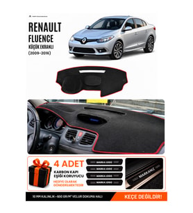 RENAULT FLUENCE KÜÇÜK EKRANLI (2009-2016) Uyumlu Torpido Örtüsü Torpido Kılıfı - Siyah Kırmızı