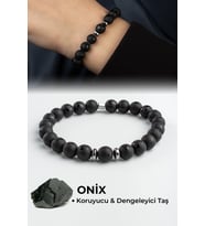 Oniks Doğal Taş Küre Kesim Ay Yıldız Motifli 8mm Bileklik