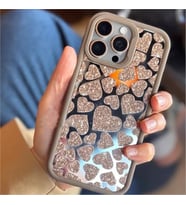 Coverzone iPhone 14 Pro Max K?l?f ile uyumlu I??lt?l? Kalpli K?l?f? Aynal?Arka Kapak Simli Kalpli Desen Yumu?ak Kenar Koruma Heart ??k ve Parlak Tasar?m Brown
