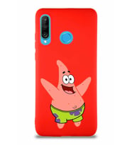 Huawei P30 Lite Soft Premier Kapak Patrick Yıldız Tasarımlı Silikon Kılıf - Kırmızı (Şeffaf)