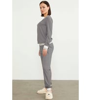 Çizgili Sıfır Yaka Pijama Takım - Siyah