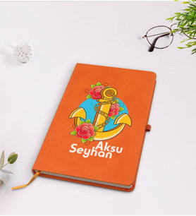BK Gift Kişiye Özel Çapa Tasarımlı Turuncu Termo Deri Defter Model 4