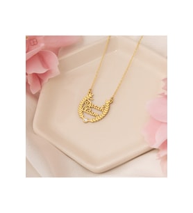 TEK TAŞ BAŞAKLI İKİLİ GÜMÜŞ İSİM KOLYE (Gold)