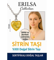 Sertifikalı Kalp Model Mini Sitrin Taşı Kolye – Neşe, Bolluk ve Pozitif Enerji Taşı (Çok Renkli)