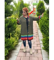 EL ÖRGÜSÜ KALIN KADIN UZUN HIRKA YÜN HIRKA
