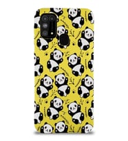 Samsung Galaxy M31 Uyumlu Lansman Kılıf Panda Tasarımlı İçi Kadife Kapak-Sarı (Şeffaf)