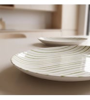 GÜRAL PORSELEN Yeşil çizgi desenli Elips 2li 25 cm Porselen Kayık Tabak