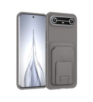 Tecno Spark Slim 5G Kılıf Kartlıklı ve Deri Dokulu Şık ApexWallet Premium Kapak RYC/Bikart (Gri)